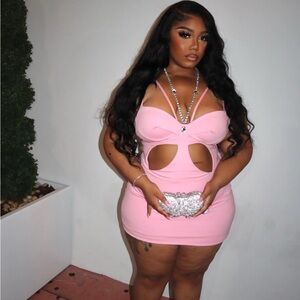 AREA Pink Butterfly Cutout Mini Dress